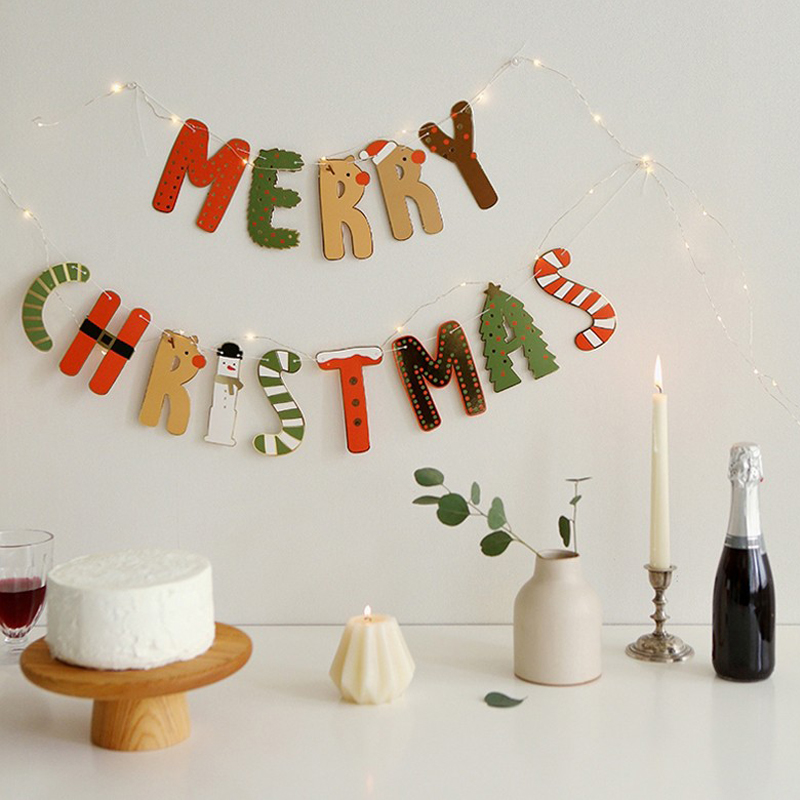 韩国ins卡通风格圣诞字母拉旗