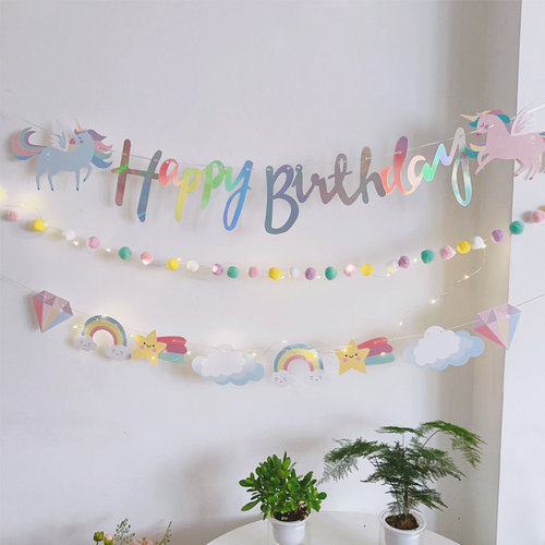 可爱独角兽拉旗生日周岁布置ins