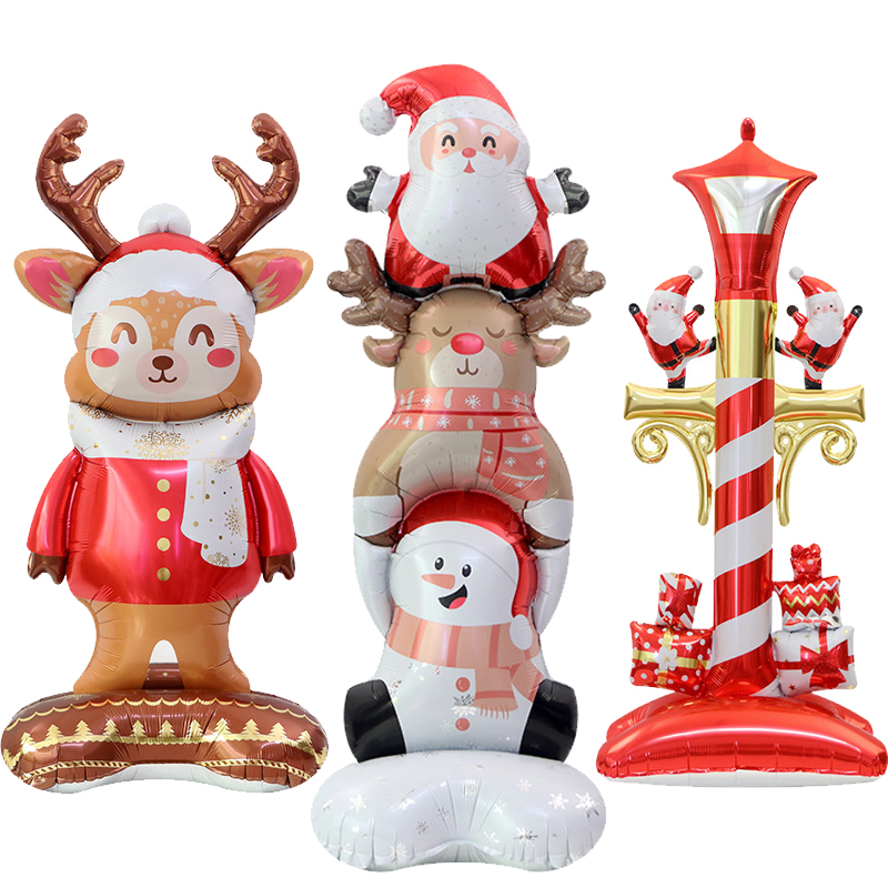 圣诞4D站立卡通驯鹿雪人圣诞老人小熊气球橱窗拍照平安夜铝膜气球