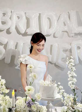 Bridal shower小清新准新娘单身派对闺蜜聚会背景墙装饰气球拉旗