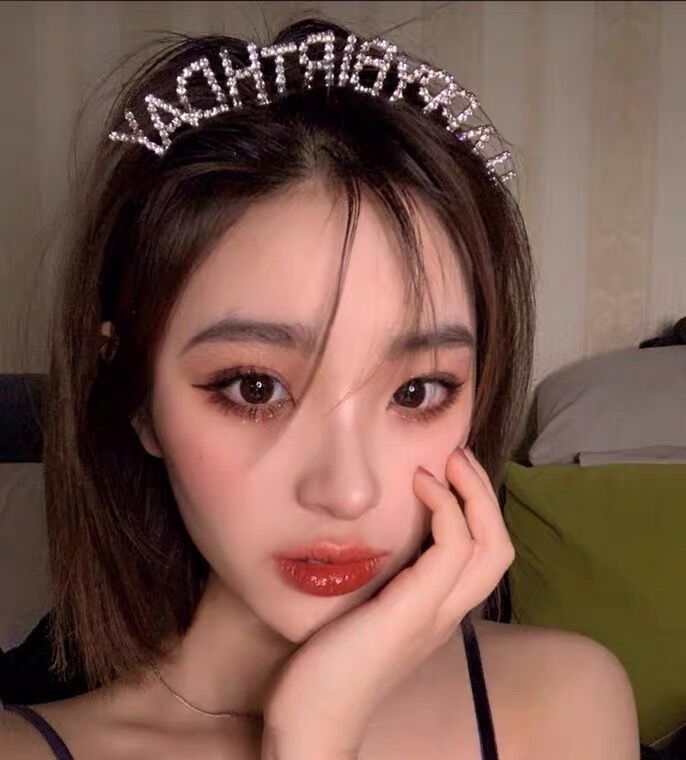 网红女王闪钻Happy Birthday生日字母发箍绥带生日发饰拍照道具