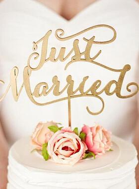 欧美！木质 just married cake per婚礼蛋糕插件 摆件