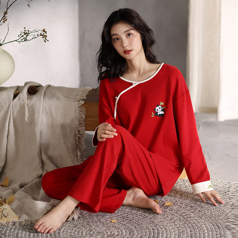 本命年红熊猫纯棉睡衣套装女款