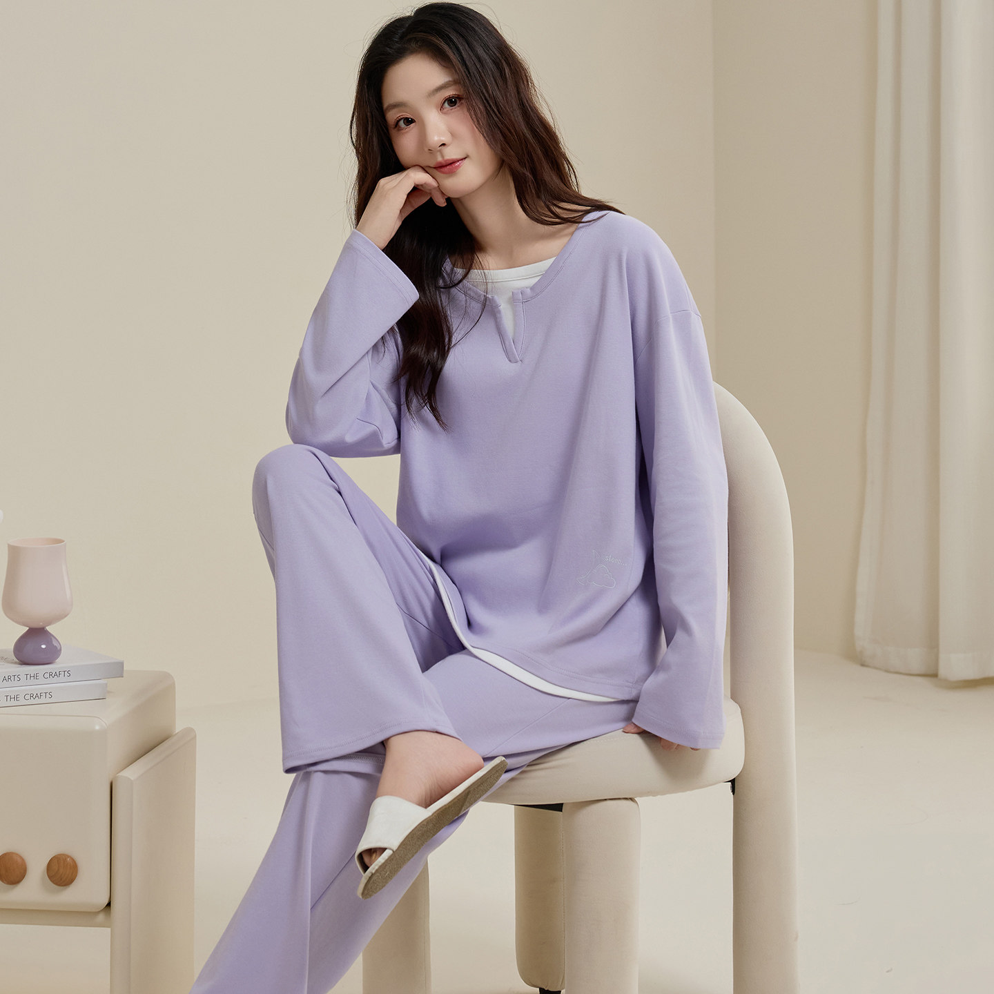 女生春秋季全棉透气外穿睡衣套装