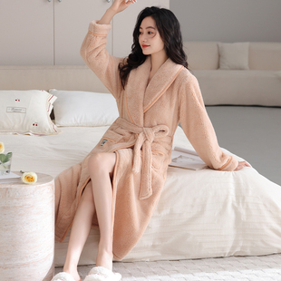 加厚睡袍可外穿珊瑚绒浴衣2025新款 浴袍女成人秋冬季 法兰绒长款