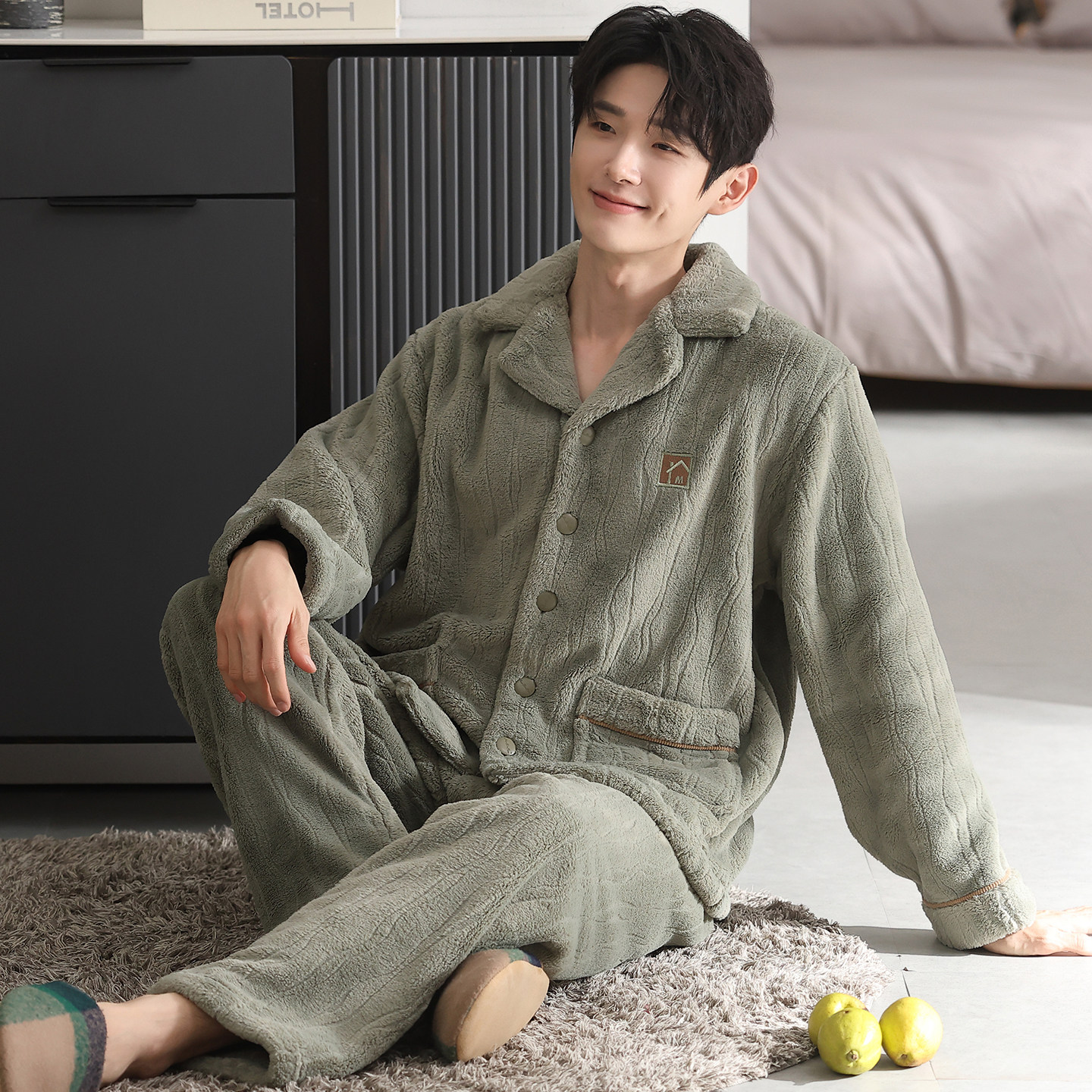 2025新款睡衣男冬季加厚保暖珊瑚绒休闲可外穿家居服套装开衫男生