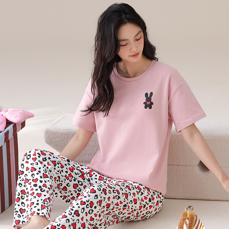 纯棉短袖睡衣女款夏季薄款中年妈妈高级感全棉家居服休闲长裤套装