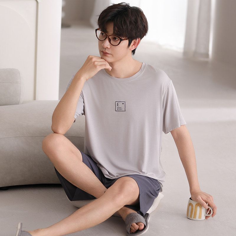 夏季莫代尔睡衣男薄款加大码短袖套装夏天中年爸爸宽松休闲家居服