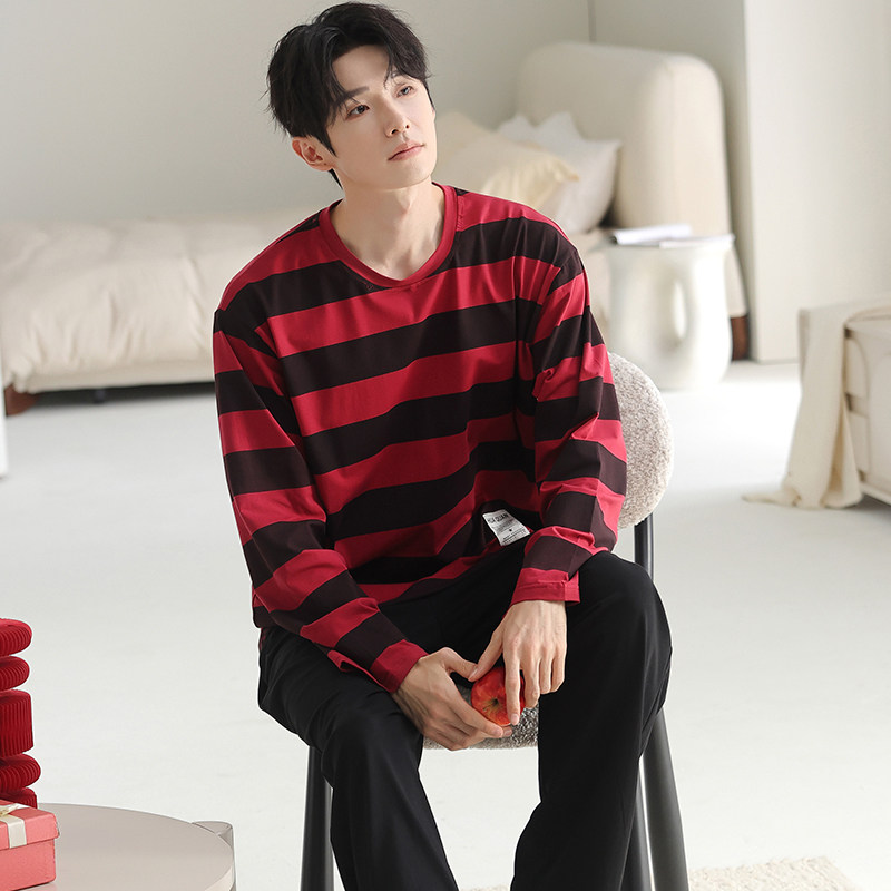 纯棉睡衣男士2026新款条纹长袖可外穿秋冬季家居服套装休闲风套头
