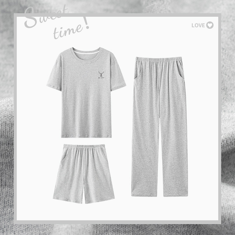 男士睡衣夏季纯棉短袖2026新款男款三件套大码夏天爸爸家居服套装