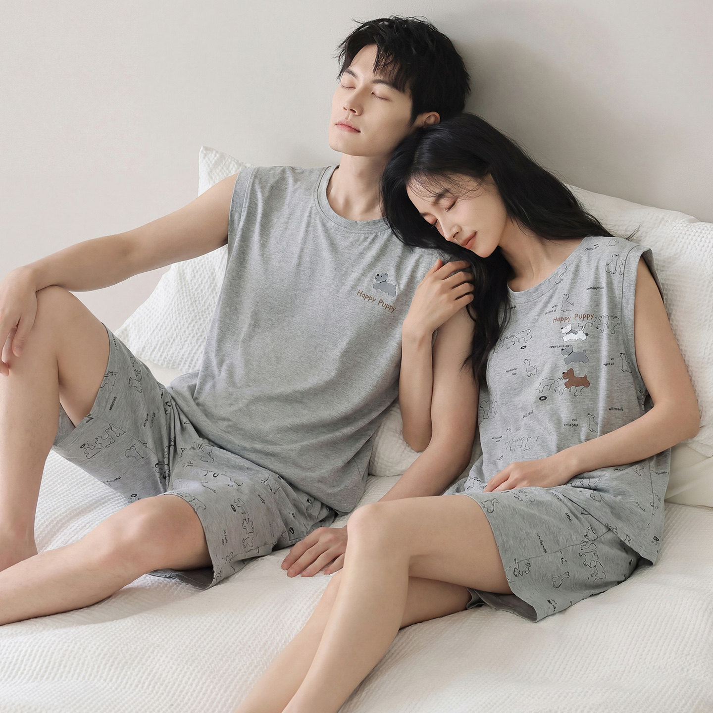 睡衣情侣装男女款夏季纯棉带胸垫2026新款背心短裤家居服夏天无袖