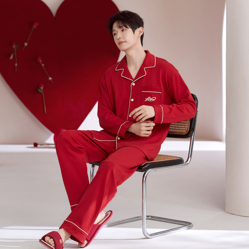 男士本命年红色拉架棉睡衣套装