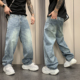 春夏潮流痞帅炸街美式 直筒裤 复古弯刀牛仔裤 时尚 休闲宽松韩版 男士