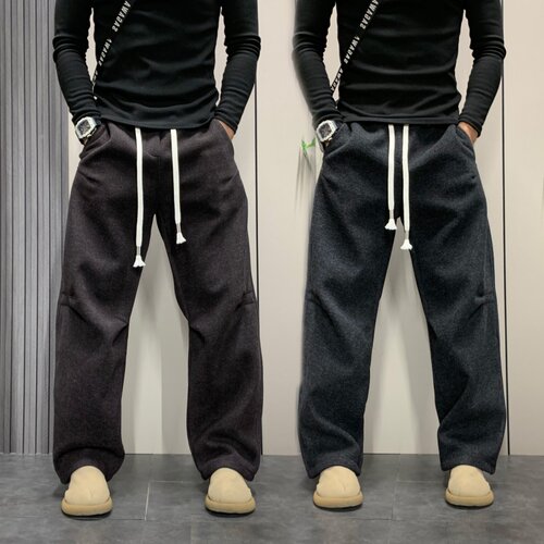 2025新款美式弯刀休闲裤男宽松直筒抽绳长裤百搭显瘦运动裤男士潮