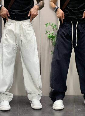 2025年秋季新款宽松直筒裤弯刀裤男士运动裤阔腿休百搭闲裤子长裤