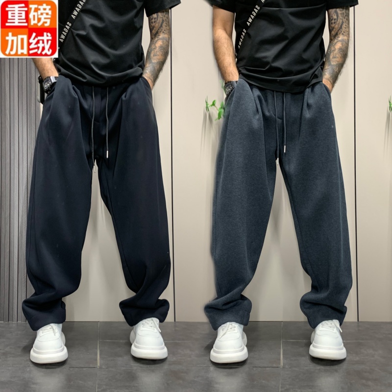 2025秋冬季新款美式复古加绒加厚宽松运动裤男款高级感休闲裤潮流