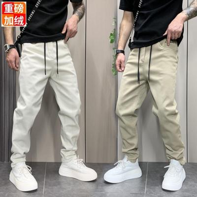 秋冬季设计感裤子加绒加厚运动卫裤男女宽松直筒休闲阔腿裤百搭