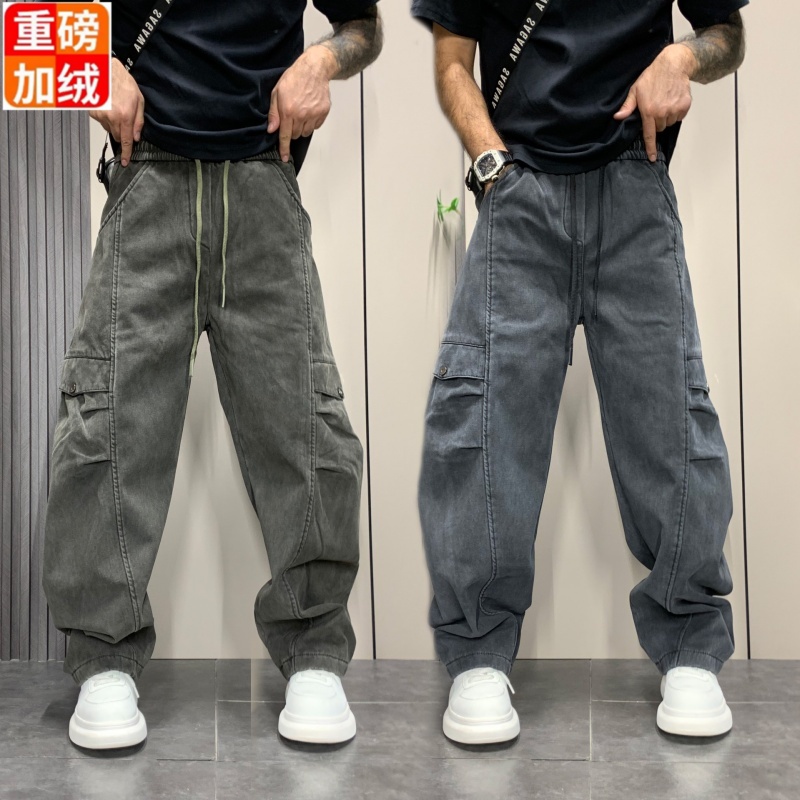 2025年新款美式秋冬季男款直筒宽松休闲百搭加绒加厚牛仔裤男潮牌