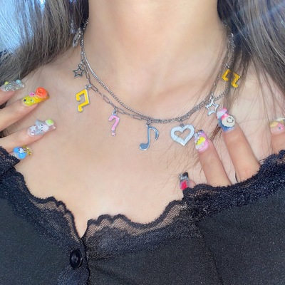 双层项链男女可用彩色音符爱心