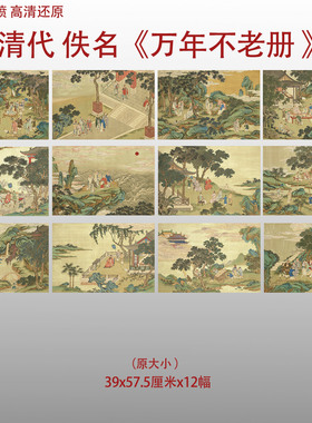 万年不老册清代佚名吉详人物图艺术微喷打印绢本画心临摹范本画稿