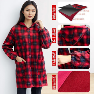 围裙厨房家用防水防油外套工作服 加厚大人长袖 加绒罩衣女新款 冬季