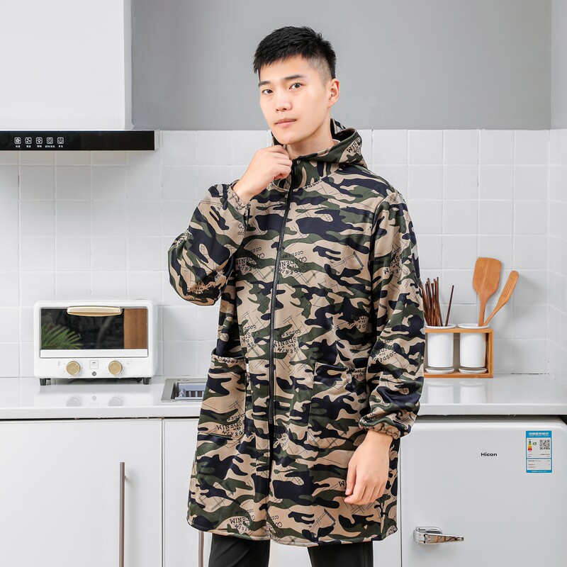 加肥拉链保暖中长款罩衣围裙防水