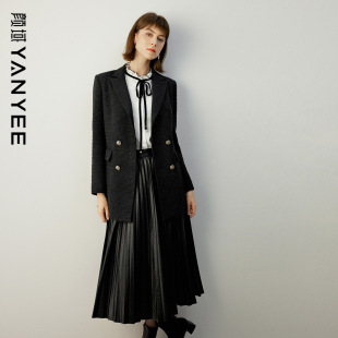 中长款 秋冬职业装 黑色休闲西服 外套女2024新款 颜域高级感气质西装