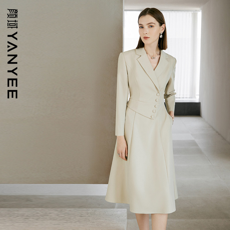 颜域西装领假两件连衣裙2025新款女士早秋气质职业高级感收腰裙子,女装/女士精品,连衣裙,淘宝优惠券,粉丝福利购,淘宝优惠卷