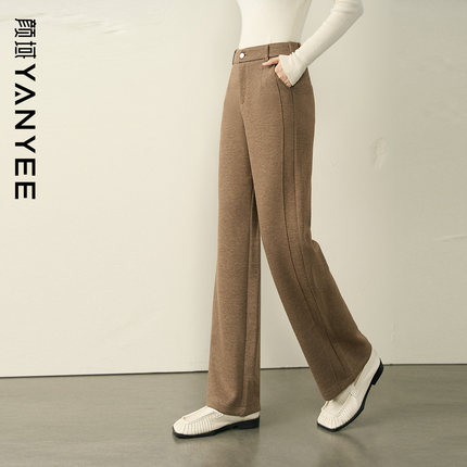 颜域宽松毛呢直筒裤女2025秋冬新款时尚简约加厚阔腿裤气质休闲裤