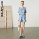 女夏2025新款 高腰显瘦毛边A字热裤 外穿短款 颜域水洗蓝短裤 休闲裤