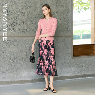 颜域粉色针织衫复古半身裙两件套女2026早春新款长袖上衣裙子套装