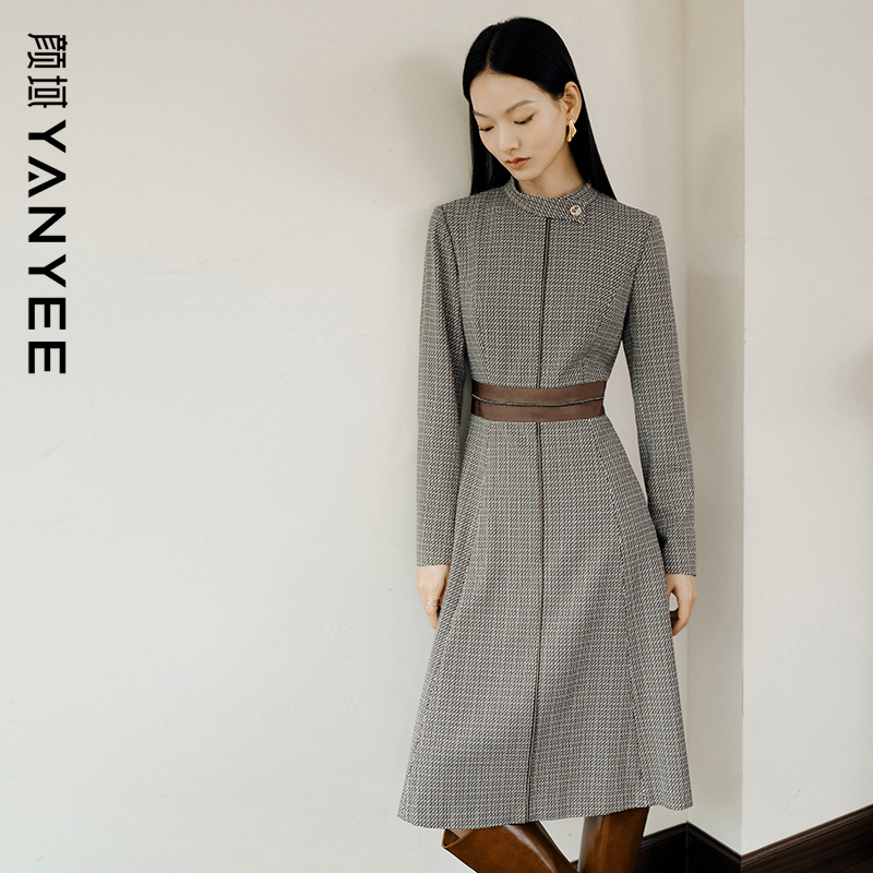 冬季收腰显瘦长袖立领中长款