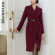 颜域酒红色西装 复古长裙 法式 领连衣裙女2025秋冬新款 收腰显瘦长袖