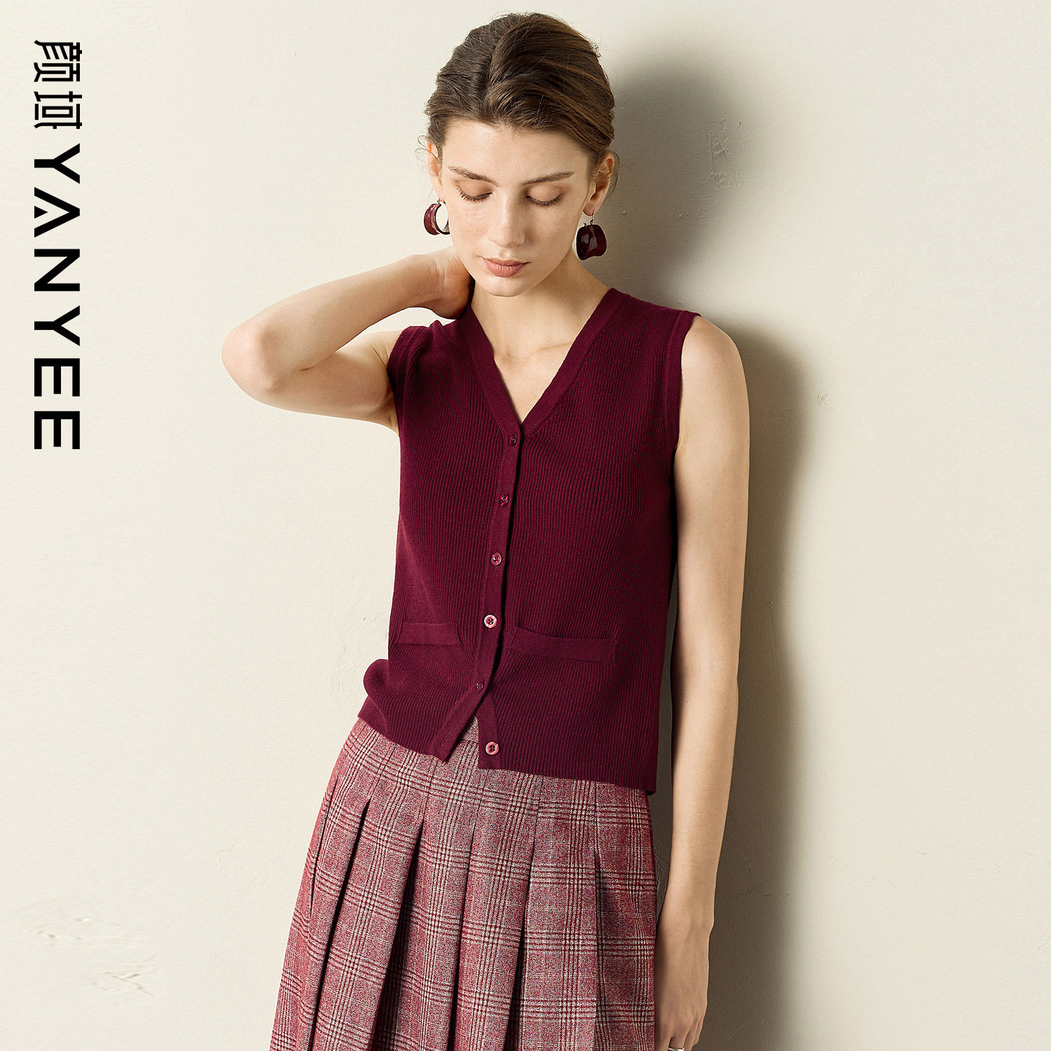 颜域V领秋装毛针织衫女