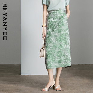 半裙高腰包臀裙 气质裙子中长款 颜域浮雕印花半身裙女2026新款 夏装