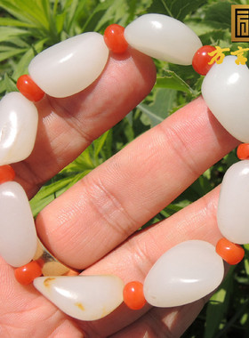 方言和田玉珍藏级珍稀名品挂金皮近无结构高白羊脂玉籽料手链子F