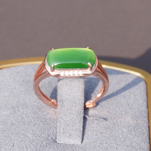 亏麻方言放漏俄料冰底细腻苹果绿碧玉925银镶玉活口马鞍女戒指A6