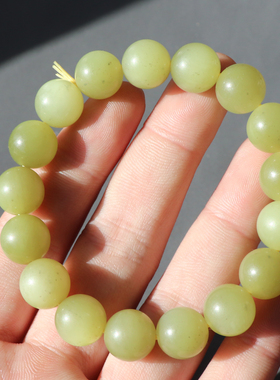 嗨翻天方言和田玉新疆温润且末料冰黄口微猫卡12mm圆珠手串手链A8