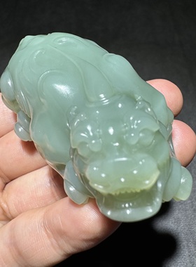 重磅方言和田玉精品老坑俄料碧玉鸭蛋青大师工艺收藏级貔貅把件S6