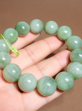 俄罗斯老坑料苹果绿碧玉16mm手链