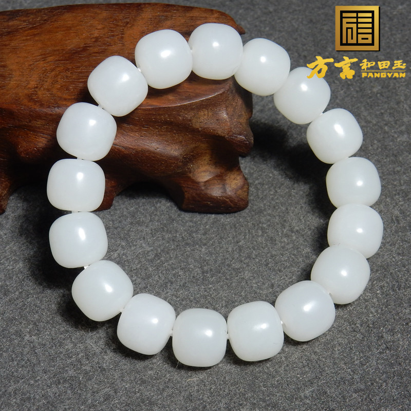 抢疯了方言和田玉精品特色新疆且末料白玉卡12mm老型珠手串手链O8
