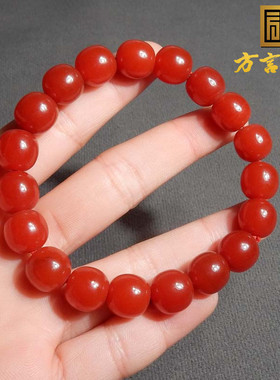 大热方言精品和田玉佩戴特惠温润细腻石英岩柿子红10mm手链手串S7
