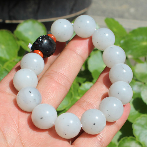 和田玉点墨青花籽料16mm手串