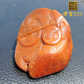 方言品牌和田玉双款 三证全包橘红沁皮金包银独颗籽料锦灰堆把件R
