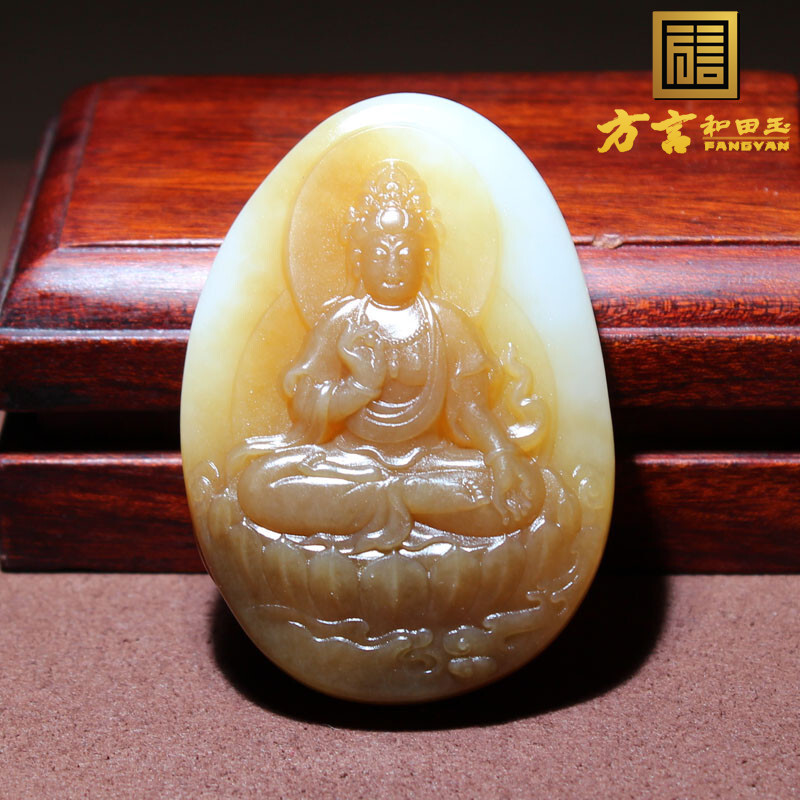 方言收藏级新疆且末料糖羊脂白玉肉质高细高油高糯观音吊坠挂件O8