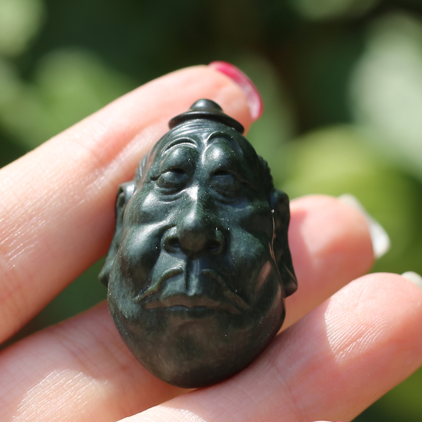 新疆沙枣青籽料丑罗汉精品吊坠