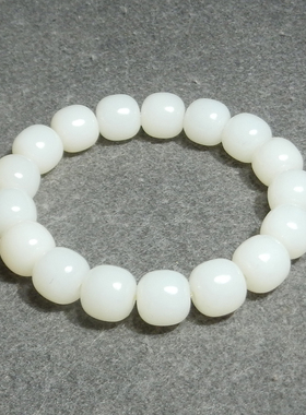 惊呆方言精品和田玉新疆特色且末料羊脂白玉卡12mm老型手串手链X3