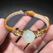 收藏级方言和田玉老坑青海料难得高冰晴水带猫眼可旋转手串手链S