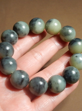 放漏了方言和田玉特色新疆青花籽料飘糖糖圆珠卡16mm精美手串X3