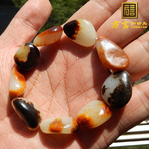 方言和田玉镇店之宝玉龙河无修籽料原石手串羊脂玉豪华皮色手链f